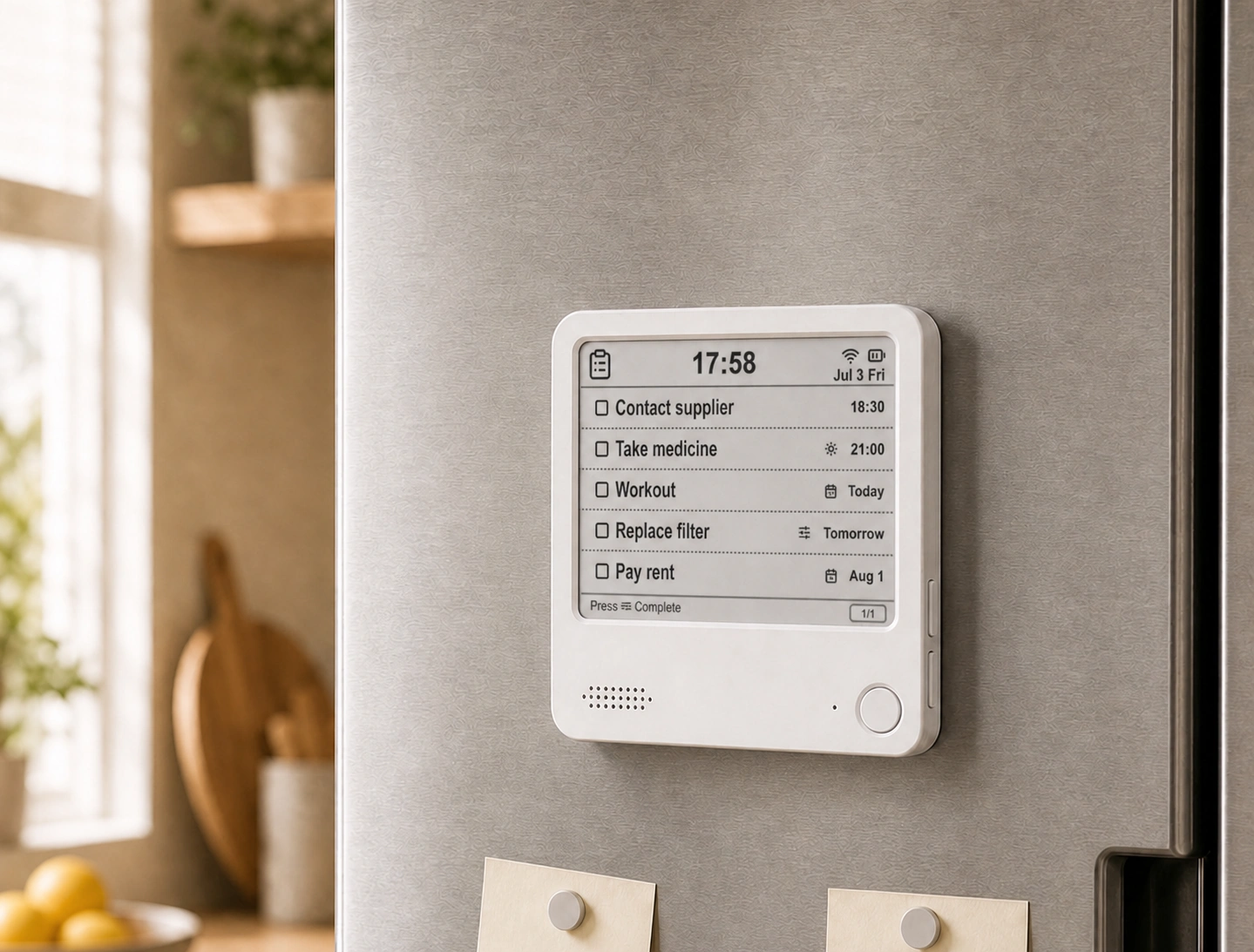 ZECTRIX NOTE4 mounted on a fridge for household reminders