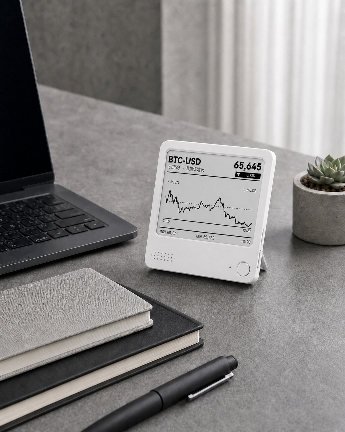 NOTE4 displaying a Bitcoin price chart beside a computer