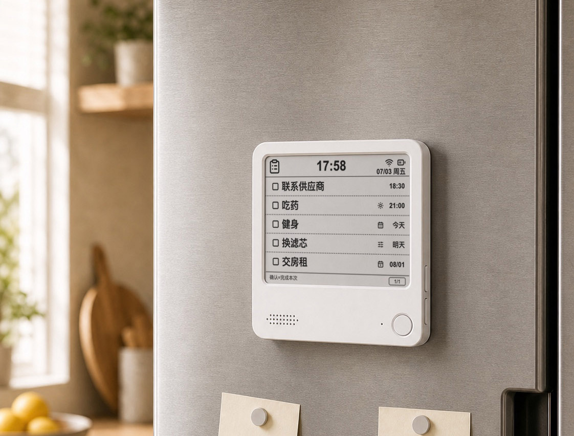 ZECTRIX NOTE4 磁吸在冰箱上的家庭提醒场景