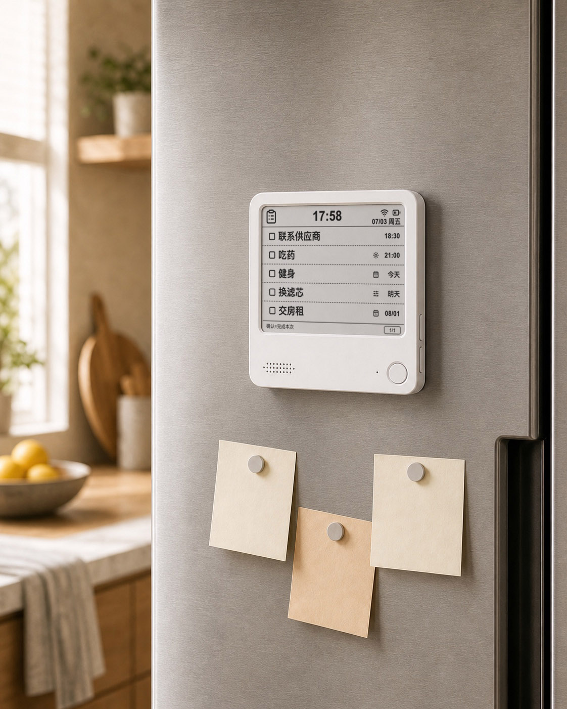 NOTE4 mounted on a fridge for family reminders