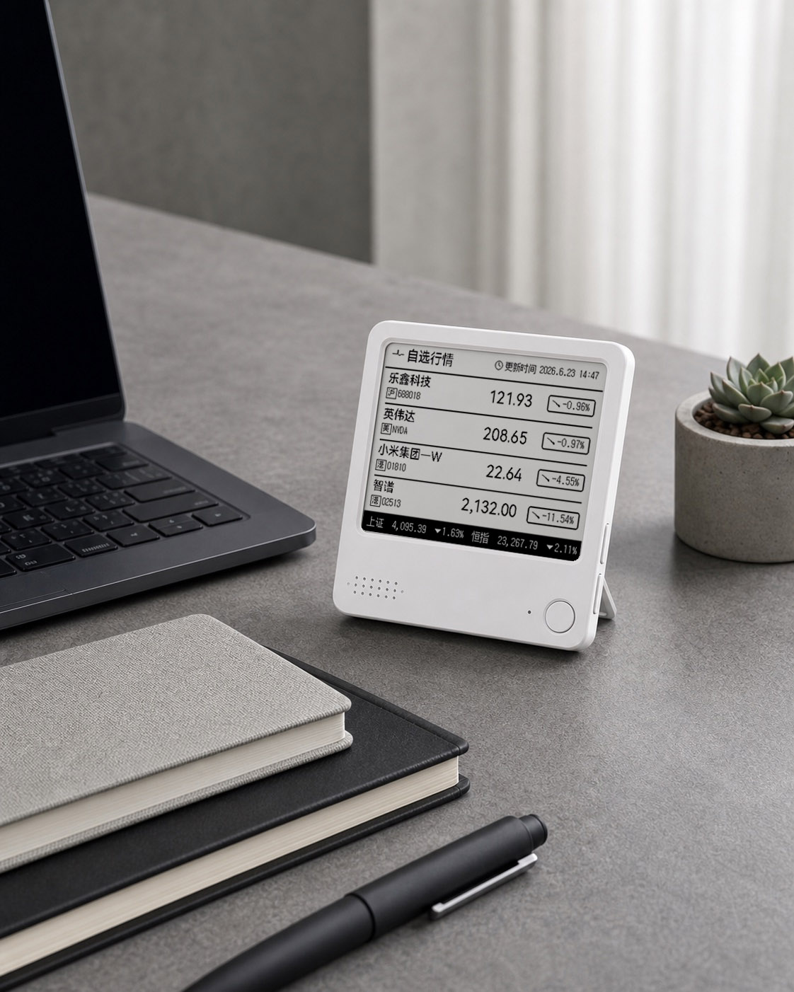 NOTE4 beside a computer in a desk workspace